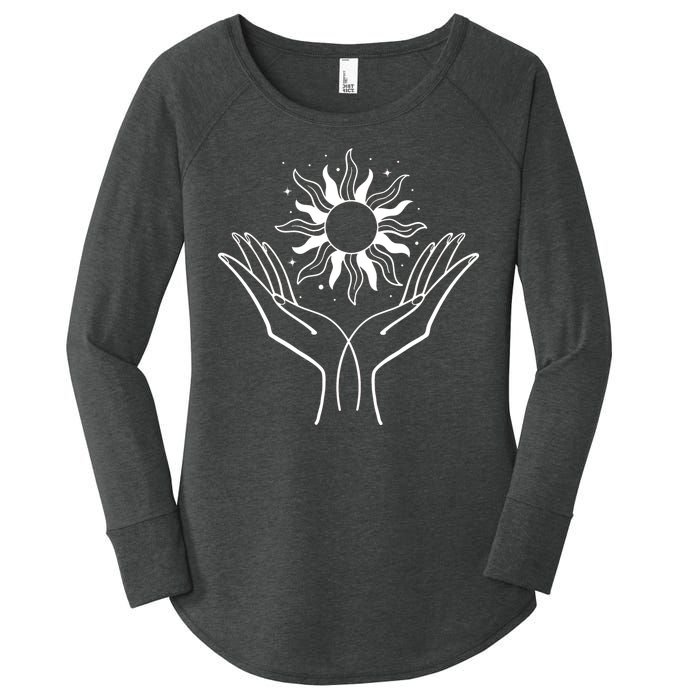 Boho Styled Hands Lifting Sun Spiritual Women's Perfect Tri Tunic Long Sleeve Shirt