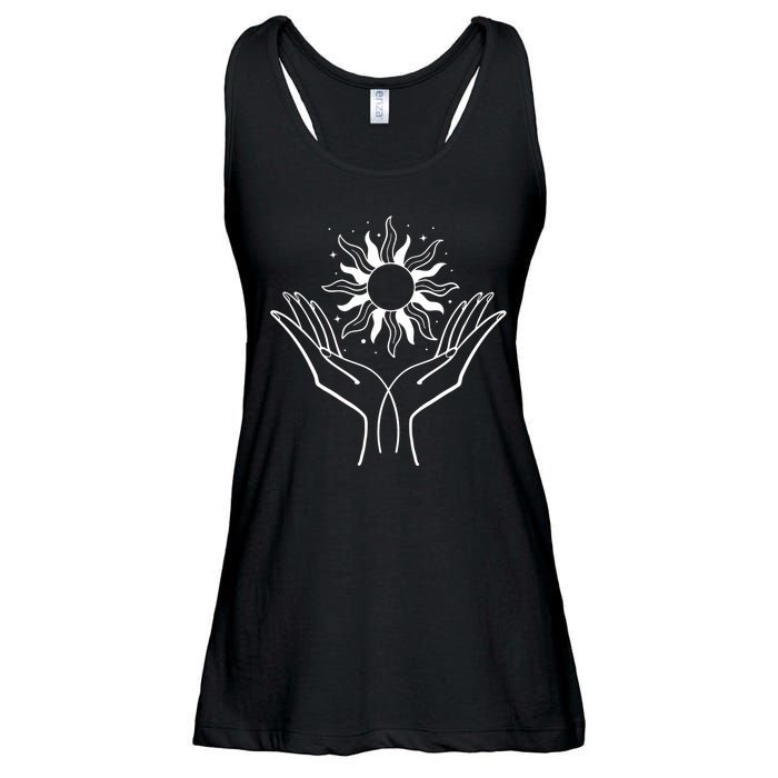 Boho Styled Hands Lifting Sun Spiritual Ladies Essential Flowy Tank