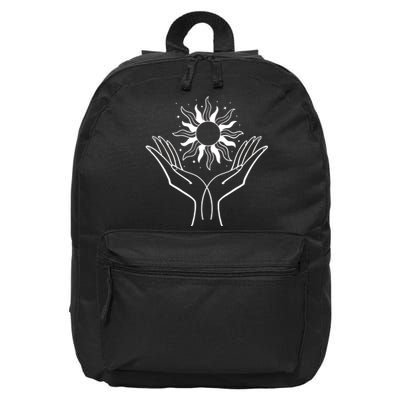 Boho Styled Hands Lifting Sun Spiritual 16 in Basic Backpack