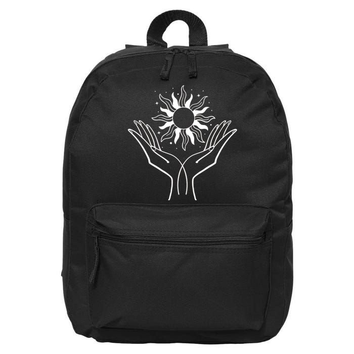 Boho Styled Hands Lifting Sun Spiritual 16 in Basic Backpack