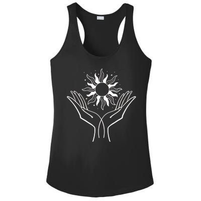 Boho Styled Hands Lifting Sun Spiritual Ladies PosiCharge Competitor Racerback Tank