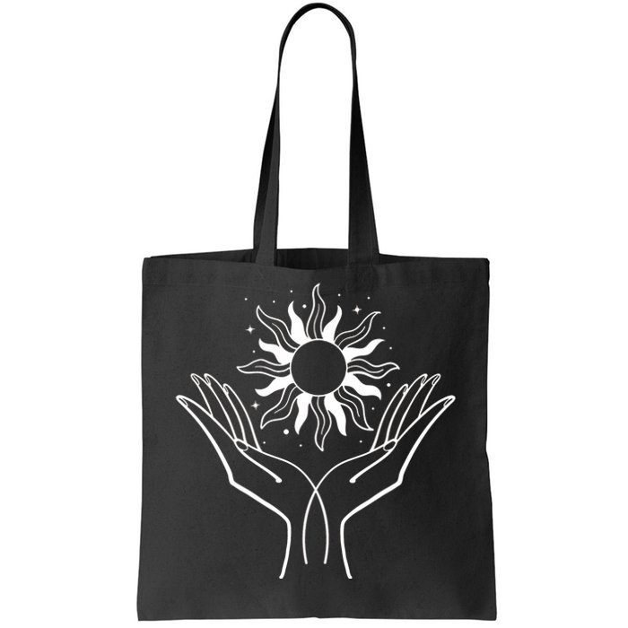 Boho Styled Hands Lifting Sun Spiritual Tote Bag