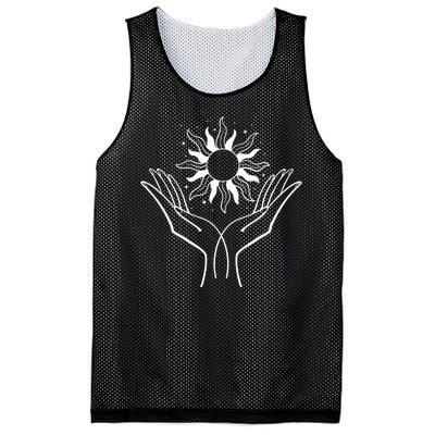 Boho Styled Hands Lifting Sun Spiritual Mesh Reversible Basketball Jersey Tank