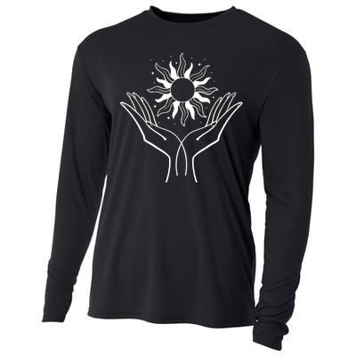 Boho Styled Hands Lifting Sun Spiritual Cooling Performance Long Sleeve Crew