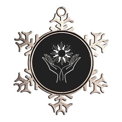 Boho Styled Hands Lifting Sun Spiritual Metallic Star Ornament