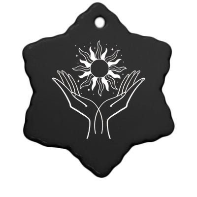 Boho Styled Hands Lifting Sun Spiritual Ceramic Star Ornament