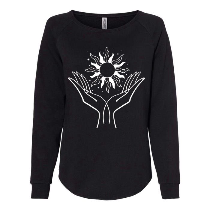 Boho Styled Hands Lifting Sun Spiritual Womens California Wash Sweatshirt