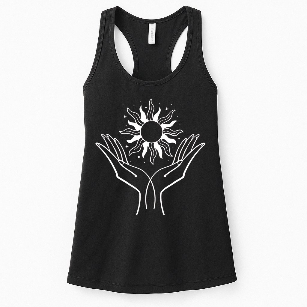 Boho Styled Hands Lifting Sun Spiritual Womens Tank Top