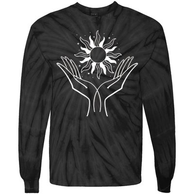 Boho Styled Hands Lifting Sun Spiritual Tie-Dye Long Sleeve Shirt