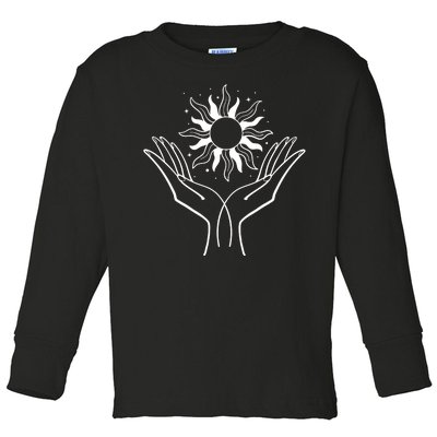 Boho Styled Hands Lifting Sun Spiritual Toddler Long Sleeve Shirt