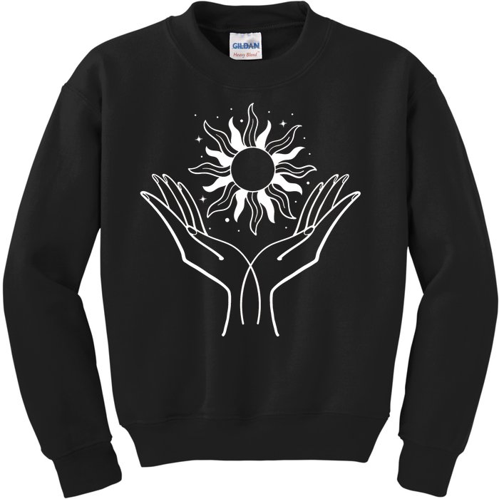 Boho Styled Hands Lifting Sun Spiritual Kids Sweatshirt