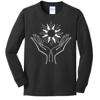 Boho Styled Hands Lifting Sun Spiritual Kids Long Sleeve Shirt