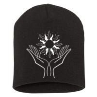 Boho Styled Hands Lifting Sun Spiritual Short Acrylic Beanie