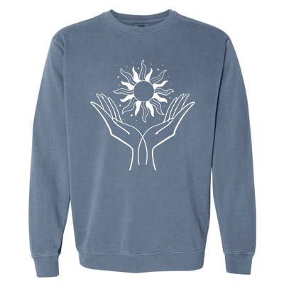 Boho Styled Hands Lifting Sun Spiritual Garment-Dyed Sweatshirt