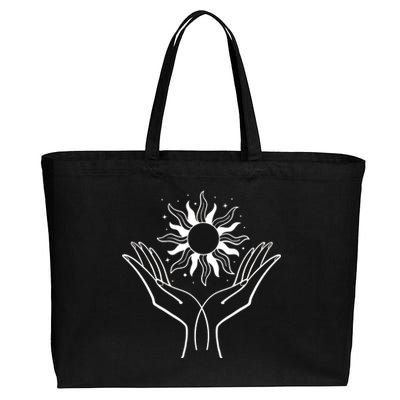 Boho Styled Hands Lifting Sun Spiritual Cotton Canvas Jumbo Tote