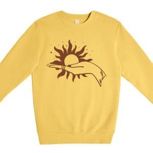 Boho Styled Open Palm Sun In Hand Premium Crewneck Sweatshirt