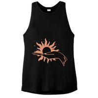 Boho Styled Open Palm Sun In Hand Ladies PosiCharge Tri-Blend Wicking Tank