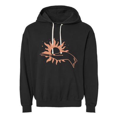Boho Styled Open Palm Sun In Hand Garment-Dyed Fleece Hoodie