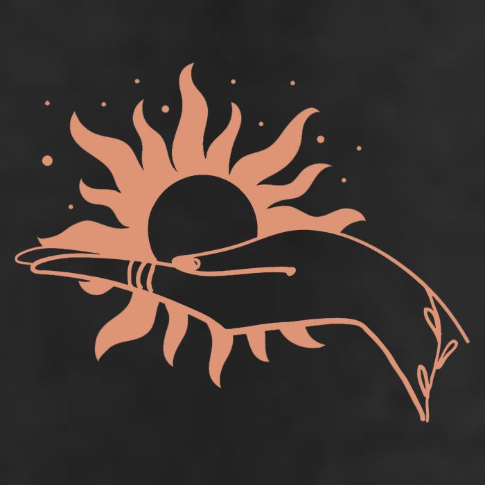 Boho Styled Open Palm Sun In Hand Garment-Dyed Fleece Hoodie