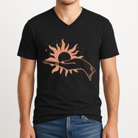 Boho Styled Open Palm Sun In Hand V-Neck T-Shirt