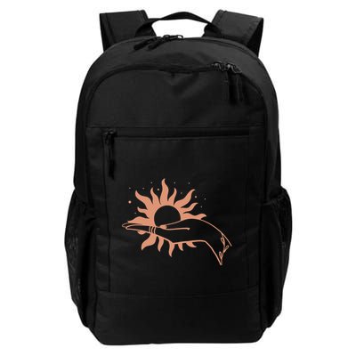 Boho Styled Open Palm Sun In Hand Daily Commute Backpack
