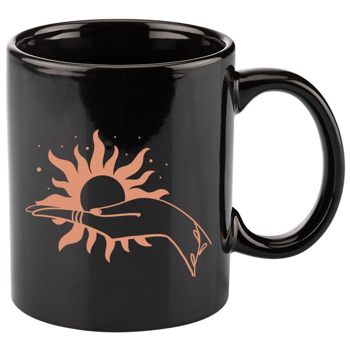 Boho Styled Open Palm Sun In Hand 11oz C Handle Ceramic Mug