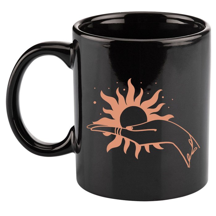 Boho Styled Open Palm Sun In Hand 11oz C Handle Ceramic Mug