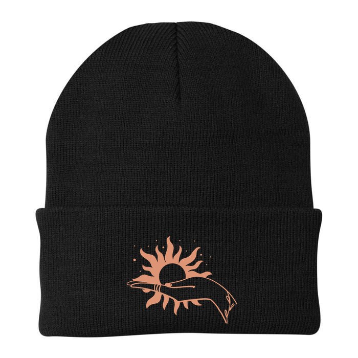 Boho Styled Open Palm Sun In Hand Beanie