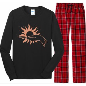 Boho Styled Open Palm Sun In Hand Long Sleeve Pajama Set