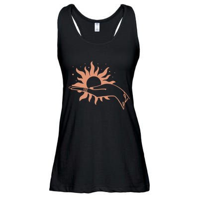 Boho Styled Open Palm Sun In Hand Ladies Essential Flowy Tank