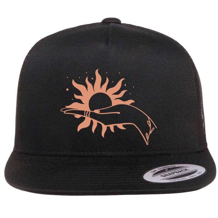 Boho Styled Open Palm Sun In Hand Flatbill Hat
