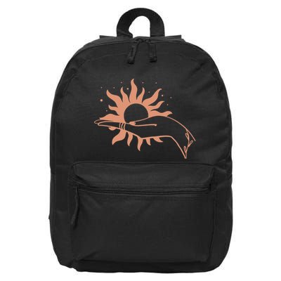 Boho Styled Open Palm Sun In Hand 16 in Basic Backpack