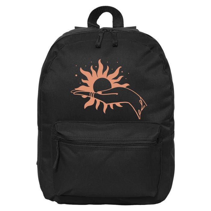 Boho Styled Open Palm Sun In Hand 16 in Basic Backpack
