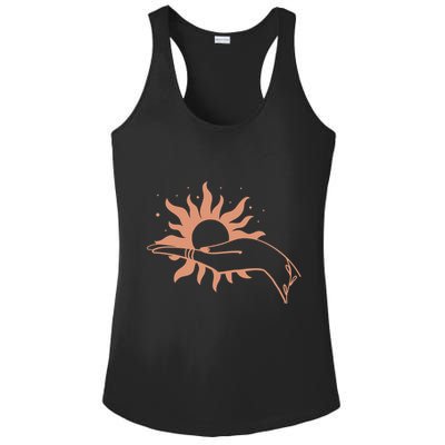 Boho Styled Open Palm Sun In Hand Ladies PosiCharge Competitor Racerback Tank
