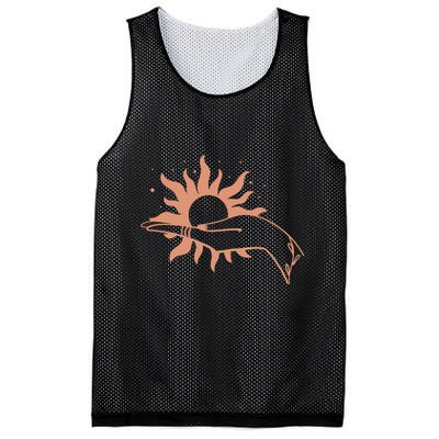 Boho Styled Open Palm Sun In Hand Mesh Reversible Basketball Jersey Tank