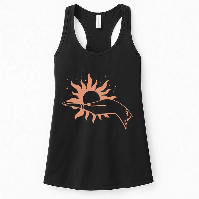 Boho Styled Open Palm Sun In Hand Womens Tank Top