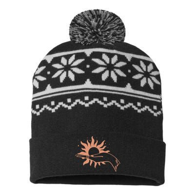 Boho Styled Open Palm Sun In Hand USA-Made Snowflake Beanie