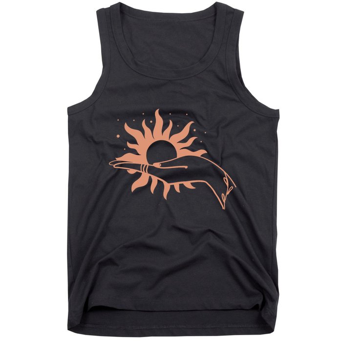 Boho Styled Open Palm Sun In Hand Tank Top