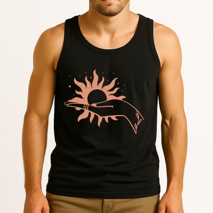 Boho Styled Open Palm Sun In Hand Tank Top