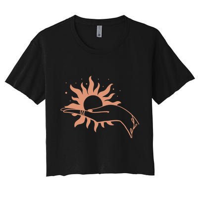 Boho Styled Open Palm Sun In Hand Crop Top