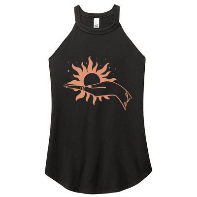 Boho Styled Open Palm Sun In Hand Women's Perfect Tri Rocker Tank