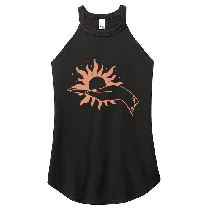 Boho Styled Open Palm Sun In Hand Women's Perfect Tri Rocker Tank