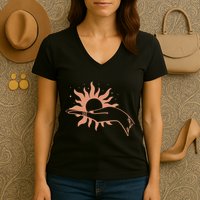 Boho Styled Open Palm Sun In Hand Women's V-Neck T-Shirt