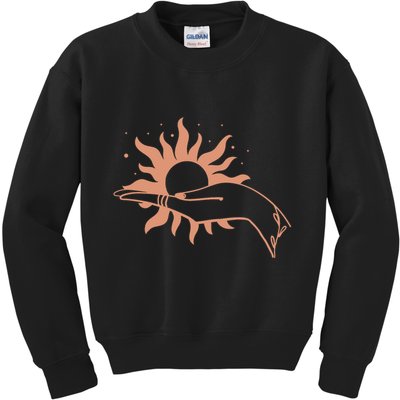 Boho Styled Open Palm Sun In Hand Kids Sweatshirt