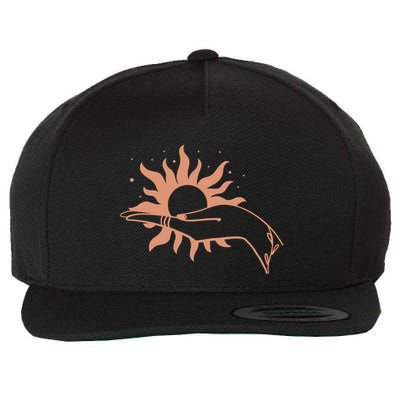Boho Styled Open Palm Sun In Hand Wool Snapback Cap