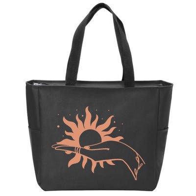 Boho Styled Open Palm Sun In Hand Zip Tote Bag