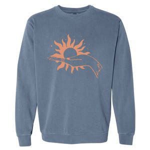 Boho Styled Open Palm Sun In Hand Garment-Dyed Sweatshirt