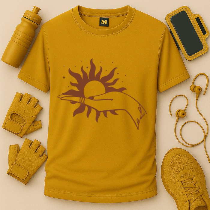 Boho Styled Open Palm Sun In Hand Performance Shirt