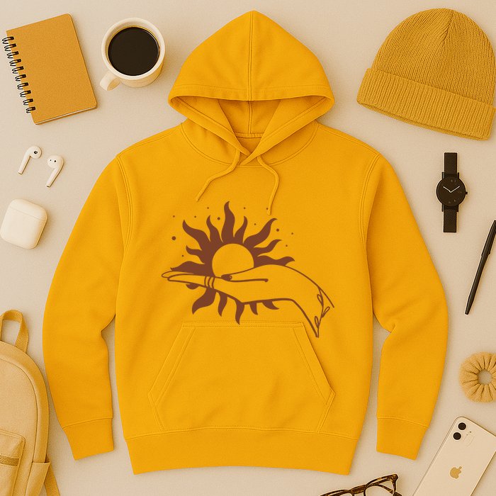 Boho Styled Open Palm Sun In Hand Hoodie