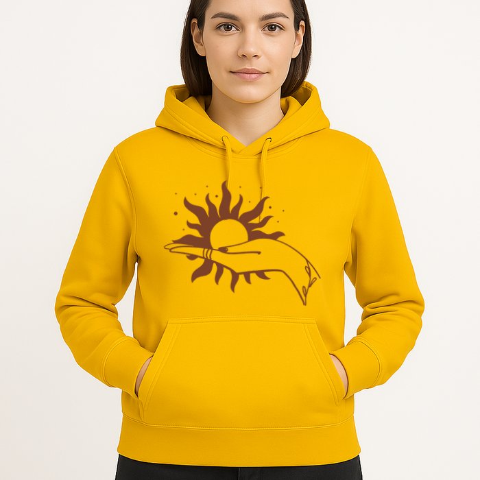 Boho Styled Open Palm Sun In Hand Hoodie